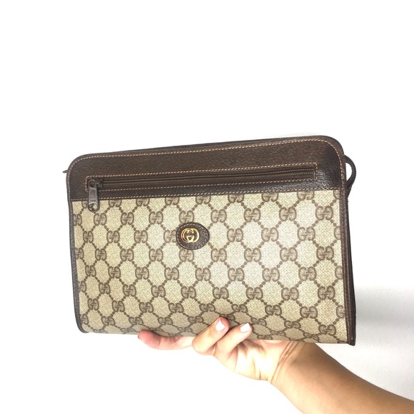 Authentic Gucci brown monogram coated canvas crossbody bag clutch - Picture 5 of 16